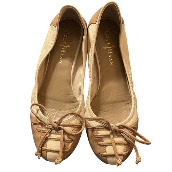 Cole Haan Ballet Flats Bow Gold Tan Women US 5.5 J11 D37733 Support Slip On - Picture 1 of 7